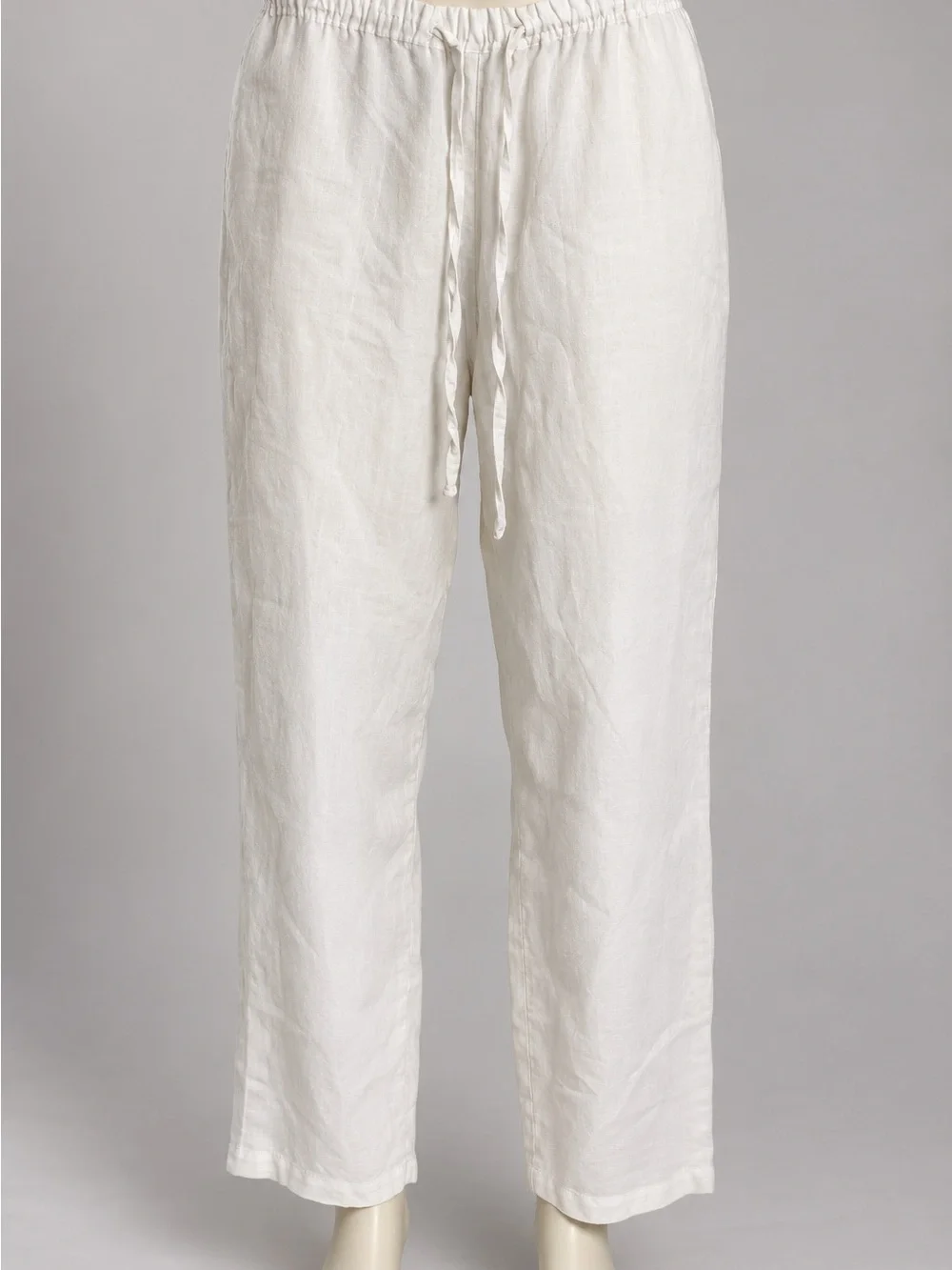White Linen Blend Drawstring Pull On Pants Size S Relaxed Straight Leg